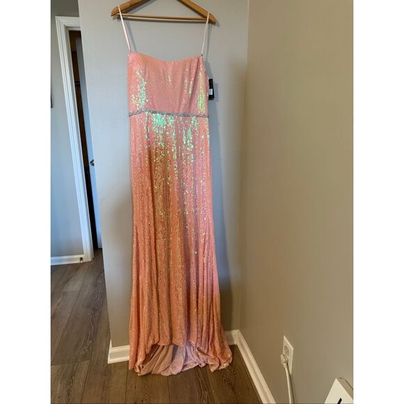 Ieena Mac Duggal Size 12 Strapless Sequin Formal Gown Coral Pink Sparkle NWT - Picture 6 of 16